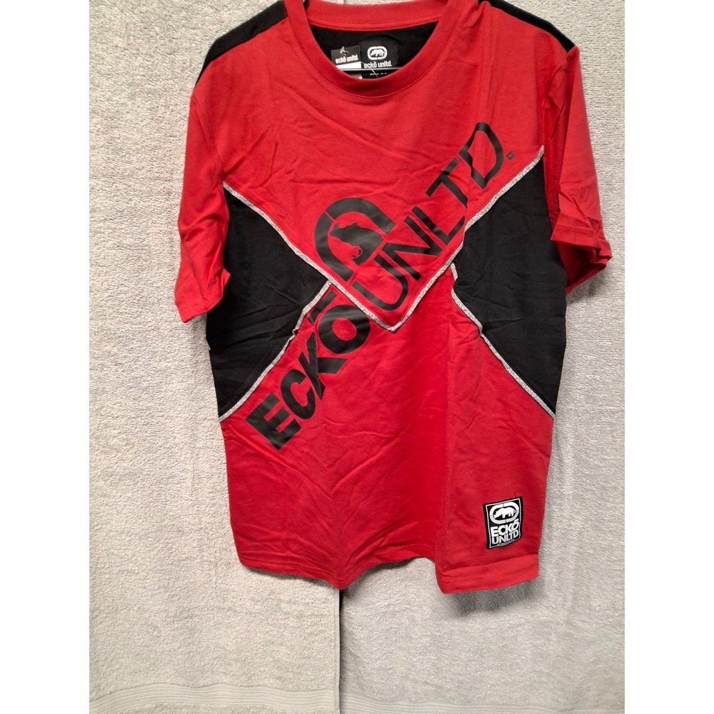 Ecko Unltd Men Red Black Colorblock Graphic T-Shirt Large NewStreetwear Tee( b4)